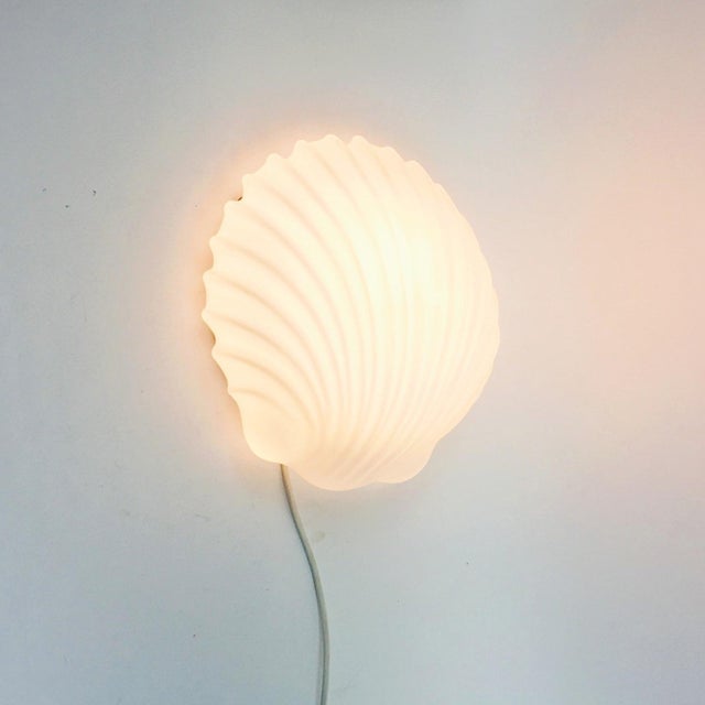 White Large Vintage Opaline Glass Shell-Shaped Wall Lights from Limburg, Germany, 1970s For Sale - Image 8 of 11