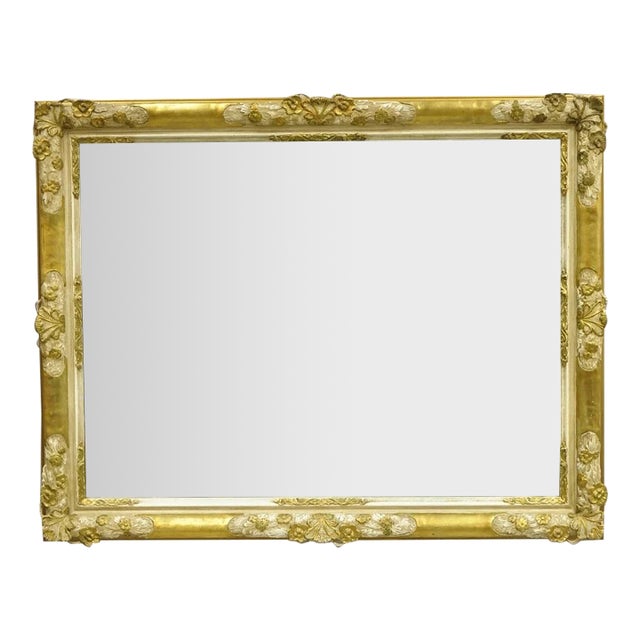 Vintage Fj Newcomb Italian Regency Style Gold Cream Gilt Rectangular Wall Mirror For Sale