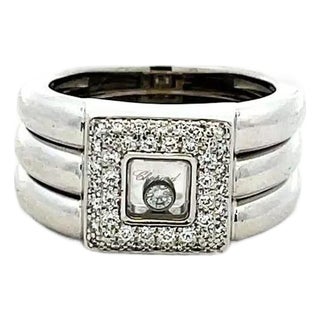 68018 Chopard Happy Diamond 18k White Gold Square Bezel Wide Men's Ring For Sale