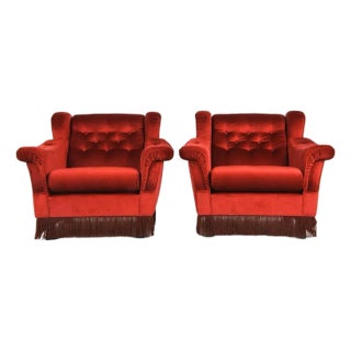 1960s Pair of Scandinavian Velour Lounge Chairs For Sale