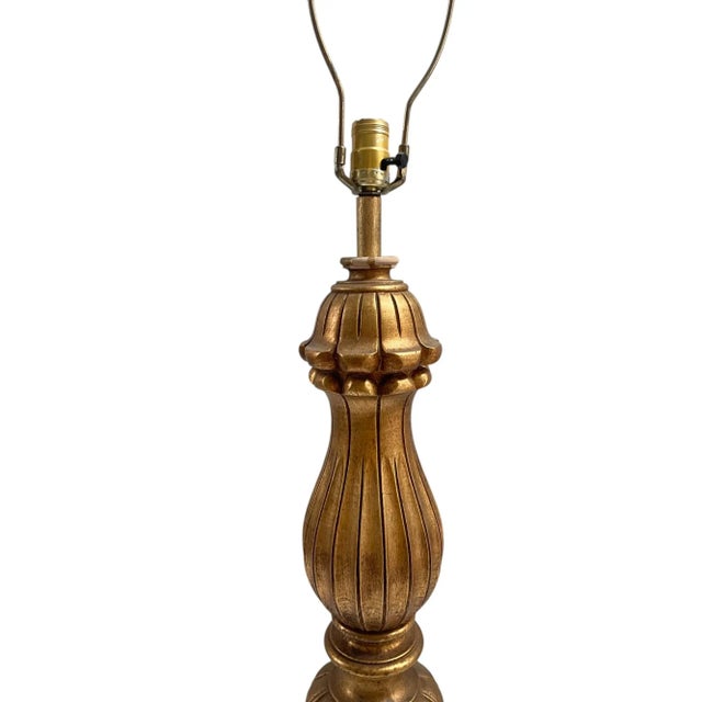 Gold Tall Vintage Hollywood Regency Italian Gilt Dorothy Draper-Style Table Lamp For Sale - Image 8 of 10