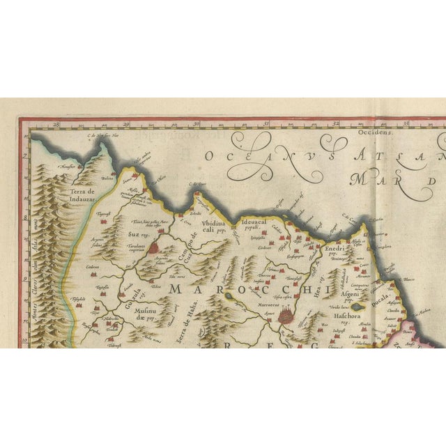 Antique Hand-Colored Map of Morocco with Fez and Marrakesh from Blaeu, 1642 For Sale - Image 6 of 11