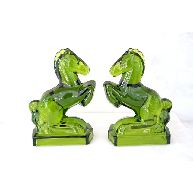 1930s Art Deco Green Glass Towering Horse Bookends - a Pair For Sale - Image 5 of 5