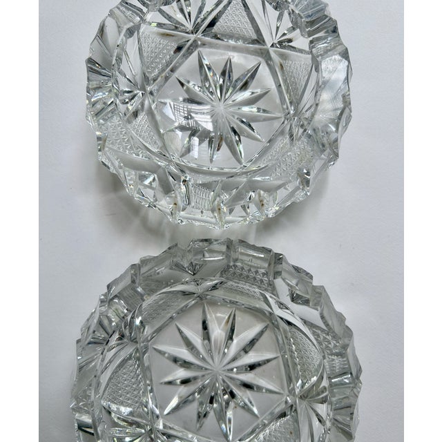 Vintage Pair of Bohemian Clear Cut Lead Crystal Ashtrays For Sale - Image 9 of 16