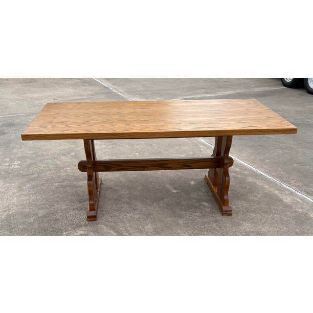 Wood Vintage Brutalist Trestle Dining Table For Sale - Image 7 of 12