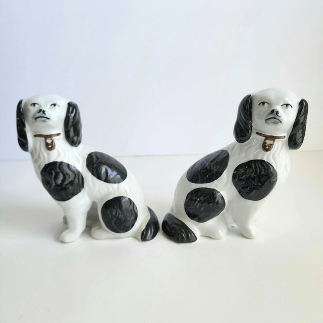 Vintage Staffordshire Dog Statues Black & White Chinoiserie Style a Pair. These work well in Traditional or Chinoiserie...