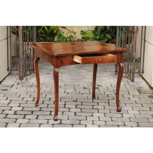 Brown Italian 1780s Walnut Table with Quarter Veneer, Single Drawer and Cabriole Legs For Sale - Image 8 of 12