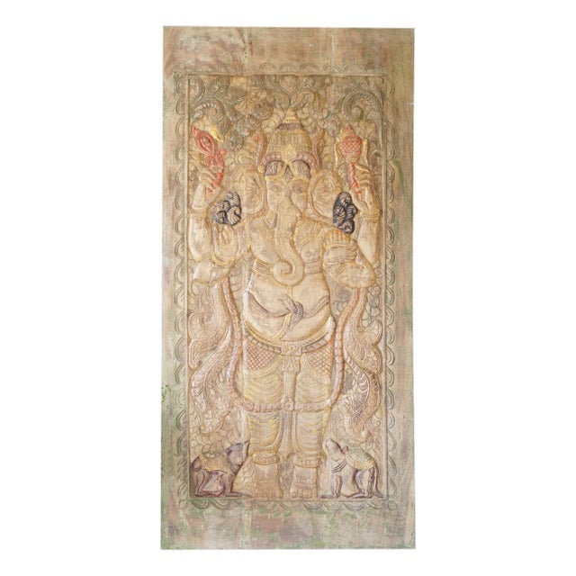 Vintage Ganesha Wall Panel – Hand-Carved Temple Art & Spiritual Décor 84x41 For Sale