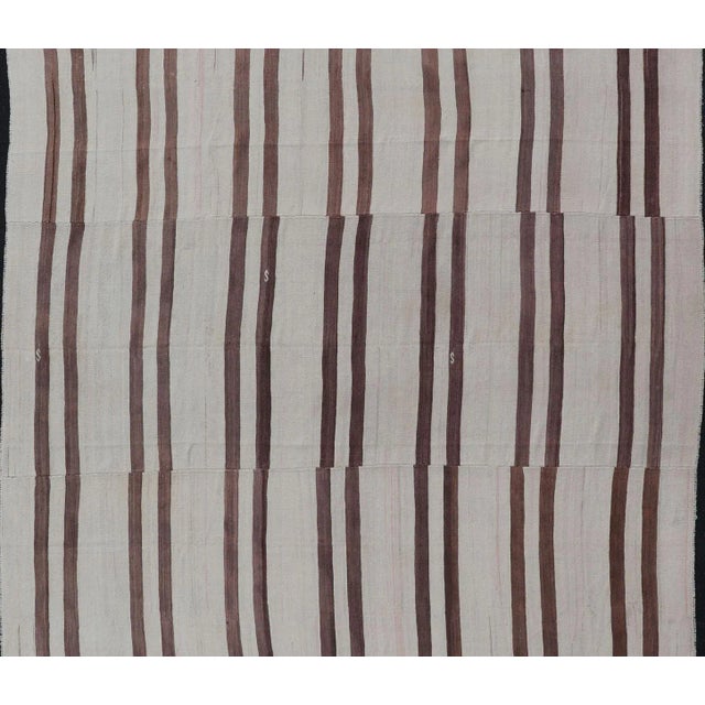 Mid 20th Century Vintage Turkish Flat-Weave Muted Colored Kilim in Taupe Brown and Cream For Sale - Image 4 of 12