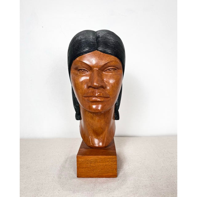 Mid 20th Century Vintage Carved Wood Bust Made in Bolivia For Sale - Image 5 of 12