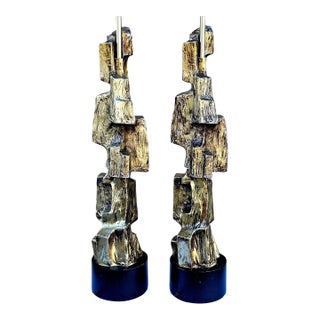 1970s Majestic Brutalist Tall Lamps Richard Barr Style in Bronze Finish-a Pair For Sale