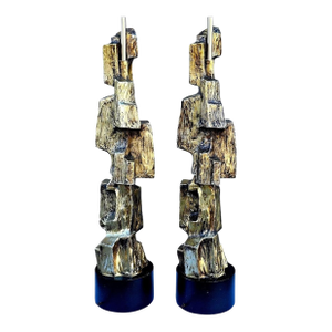 1970s Majestic Brutalist Tall Lamps Richard Barr Style in Bronze Finish-a Pair