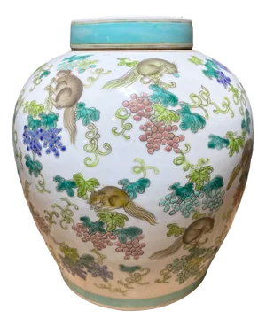 Vintage Chinoiserie Porcelain Famille Verte Ginger Jar 10.5" H