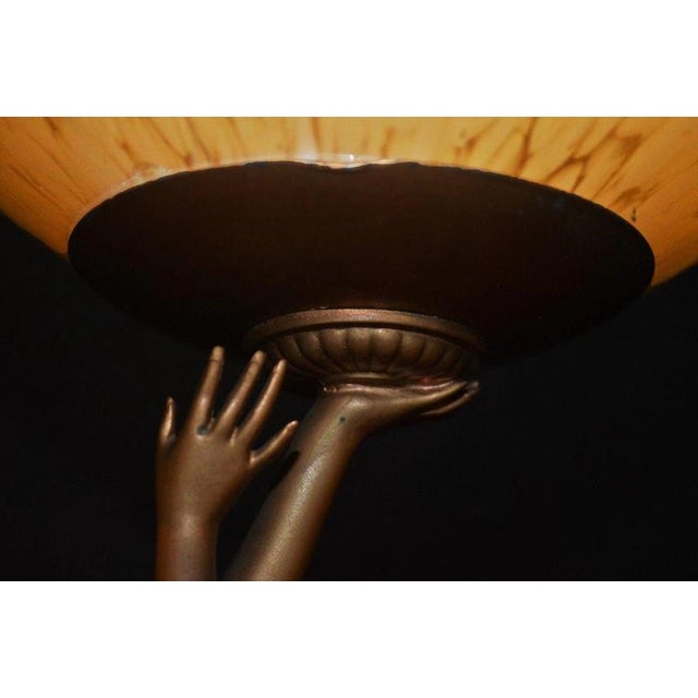 Art Deco French Bronze Dancer Table Lamp with Opaline Glass Globe, 1930s For Sale - Image 6 of 18
