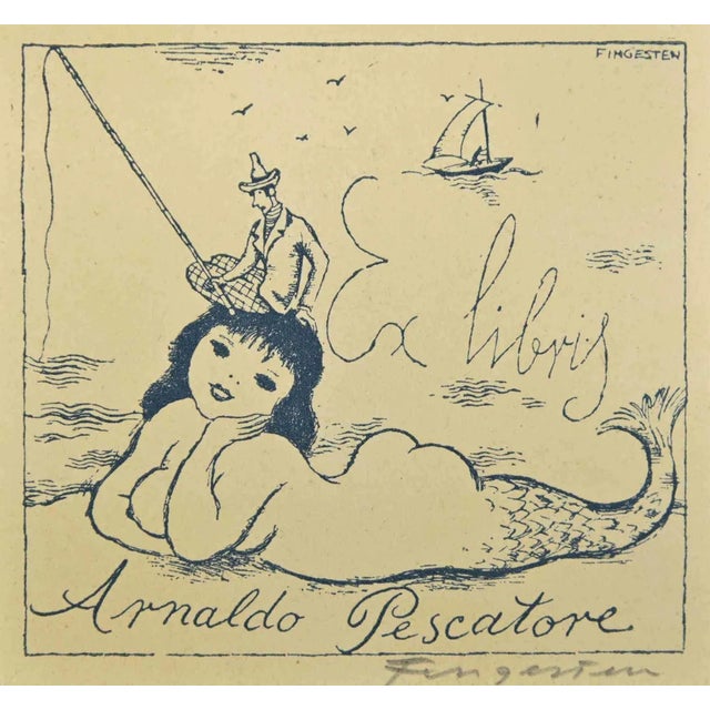 Michel Fingesten, Ex Libris Arnaldo Pescatore, Woodcut, 1930s For Sale