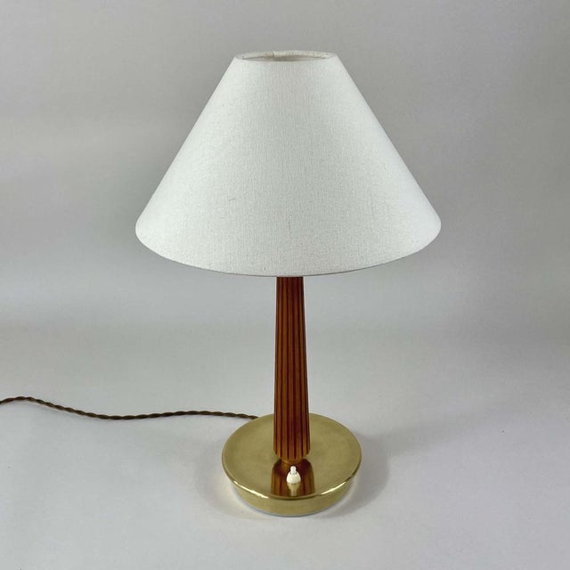 Brown Teak & Brass Table Lamp Asea No E1240 from Bergboms, Sweden 1940s For Sale - Image 8 of 13
