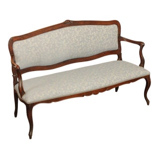 Antique 19th Century French Louis XV Style Carved And Upholstered Settee For Sale