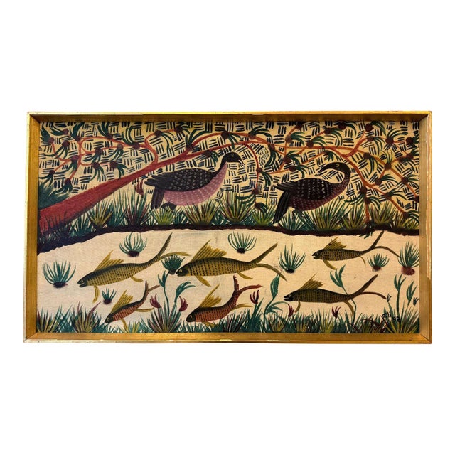 Vintage French Pictorial Tapestry With Birds and Fish by Mulongoy - Rug & Kilim For Sale