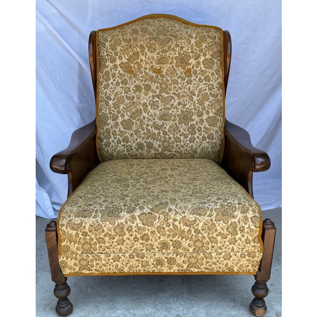 Mid-Century Solid Wood and Fabric Wing Back Leisure Lounge Chair with Scroll Arms For Sale - Image 11 of 11