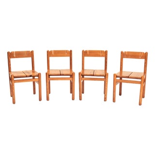 Vintage Pinewood Dining Chairs, 1970s, Set of 4 For Sale