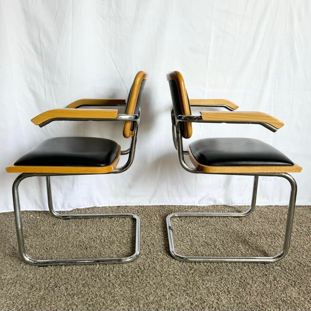 Mid 20th Century Italian Mid Century Modern Black Vinyl and Chrome Cantilever Chairs - Set of 4 For Sale - Image 5 of 10