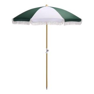 Gallo 6.5 Ft Beach Fringed Umbrella, Green Cabana Stripe For Sale