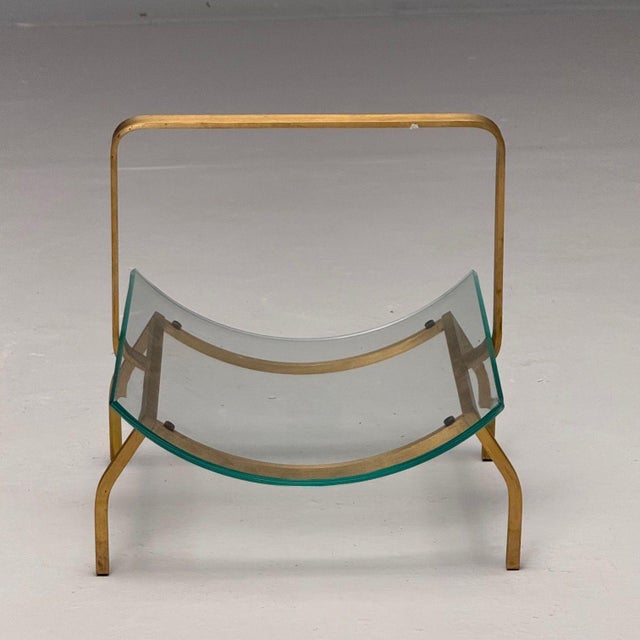 Metal Fontana Arte, Italian Mid-Century Modern, Magazine Rack, Brass, Glass, 1970s For Sale - Image 7 of 10