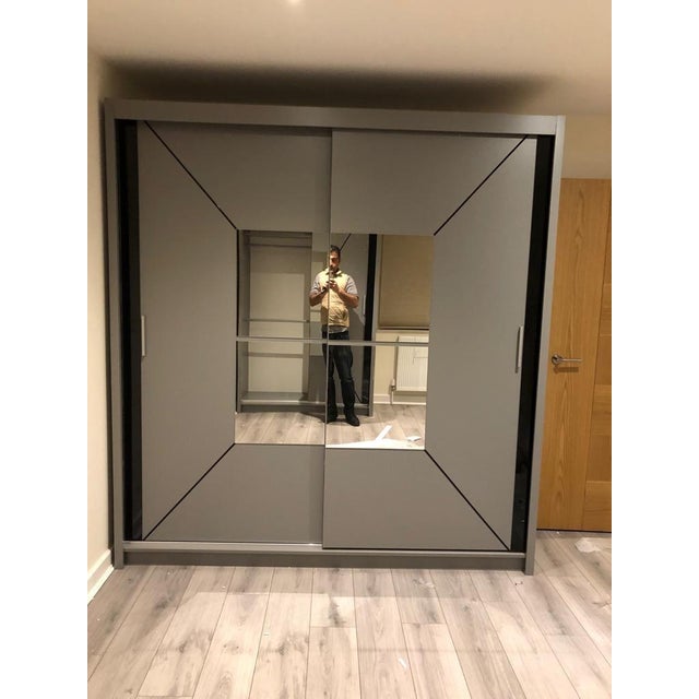 Modern Sliding Door Wardrobe Armoire With Shelving & Drawers – 250 Cm For Sale - Image 12 of 14