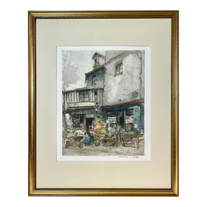 Vintage Color Etching Paris Fruit Shop 77 Rue Galande by Franz Xavier Wolf