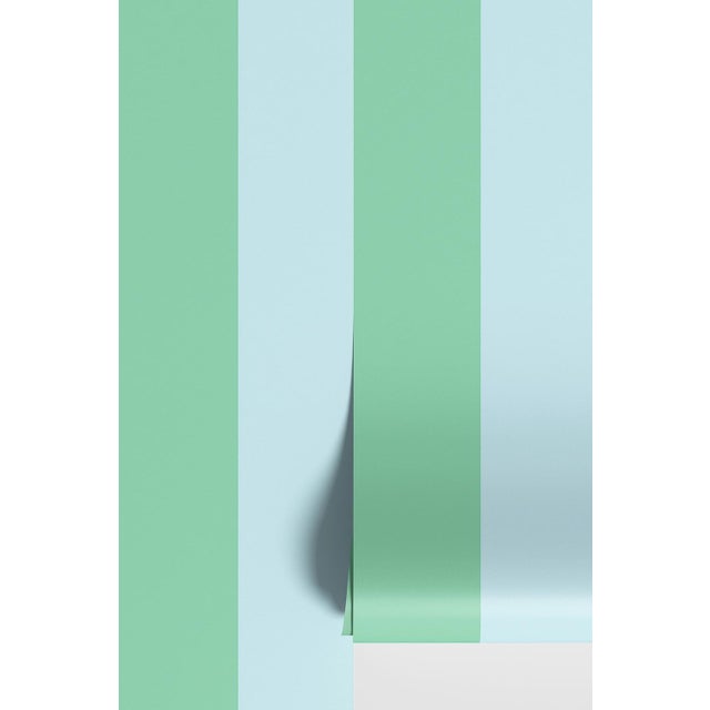 Clubhouse Stripe Grasscloth Wallpaper by House Party | Wisteria Blue & Mint Julep | 6 Yards For Sale