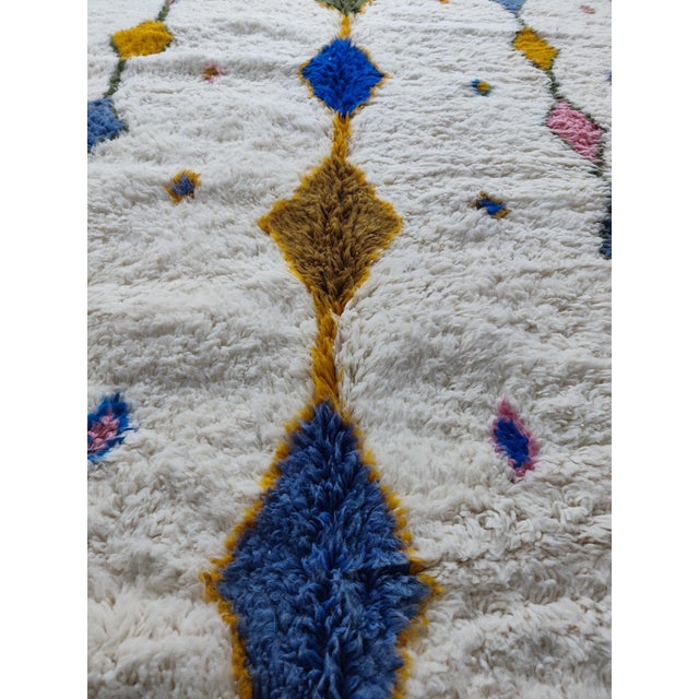 Azilal Ivory Diamond Multicolor Wool Moroccan Rug For Sale - Image 11 of 11