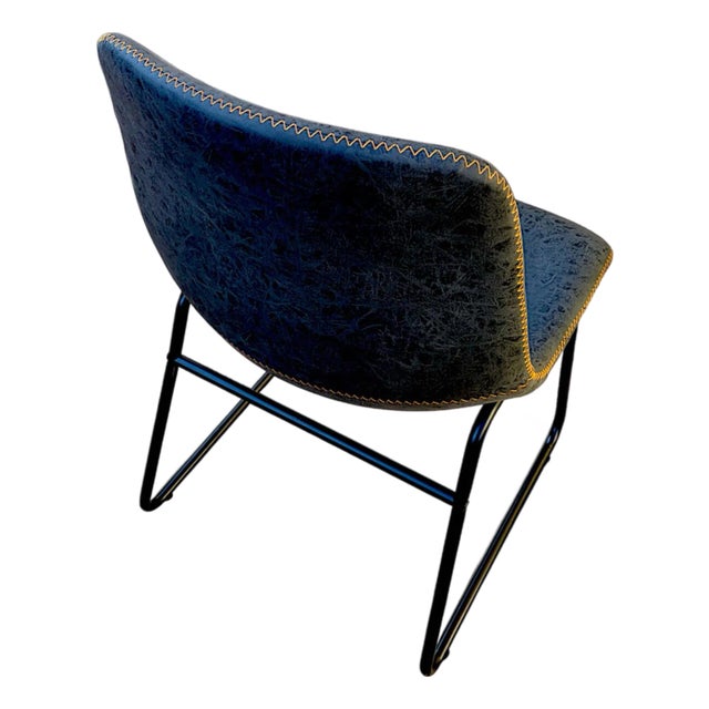 Charcoal Black Faux Leather Curved Bucket Dining Chairs on Black Metal Base - Set 4 For Sale