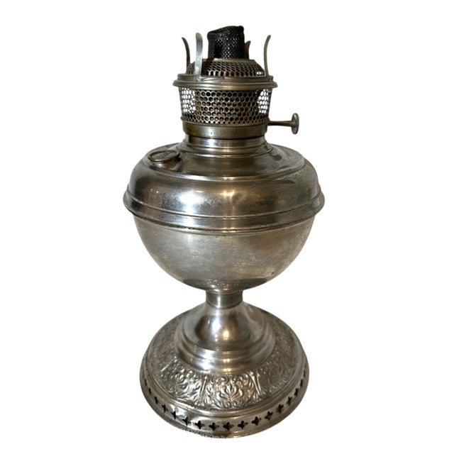 Vintage Nickel-PlatedKerosene Oil Lamp by Bradley & Hubbard For Sale - Image 9 of 12