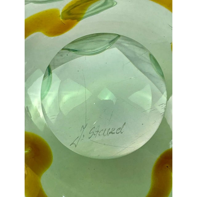 Glass Vintage Art Glass Hand Blown Green Butterscotch Ruffled Bowl For Sale - Image 7 of 7