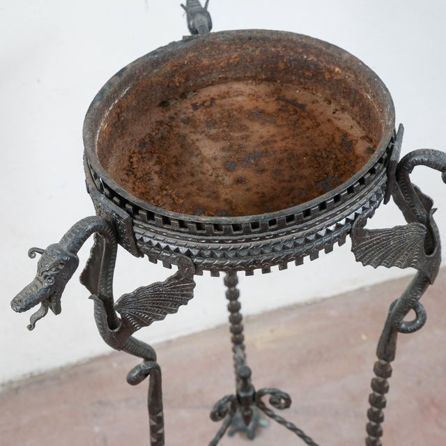 Metal Perch with Turtles and Wrought Iron Grotesques For Sale - Image 6 of 9
