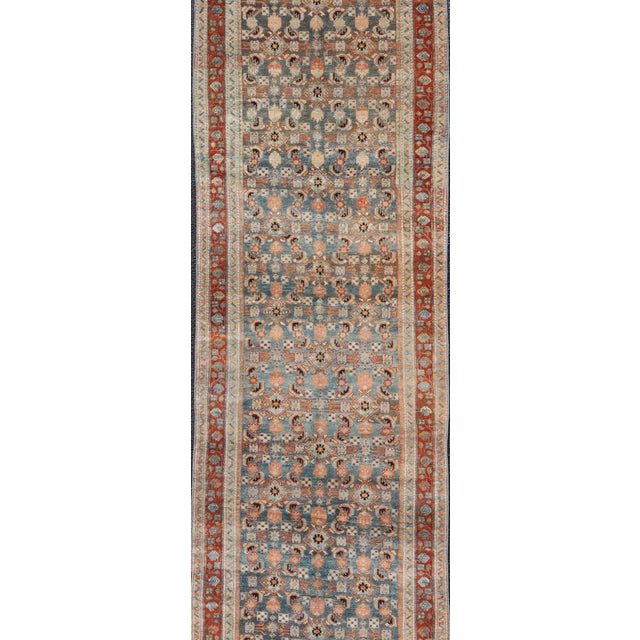 Antique Senneh Persian Runner With All-Over Design in Earthy Tones 3'1 X 15'8 For Sale - Image 4 of 14