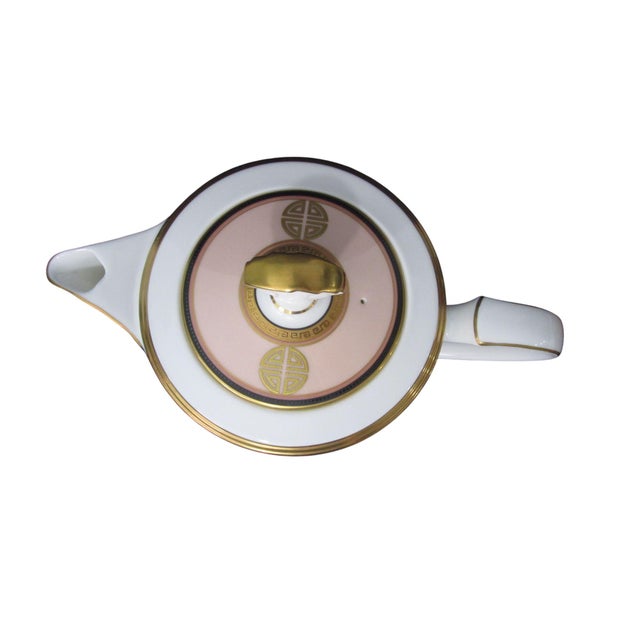 Late 20th Century Noritake Commemoration Coffee Pot With Lid Art Deco Floral China Peach Gold For Sale In Phoenix - Image 6 of 10