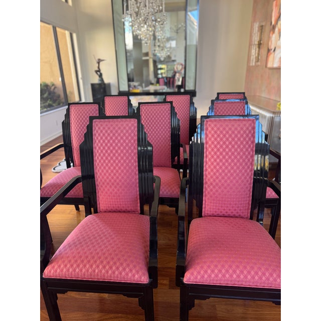 Set of Eight Vintage Art Deco Black Lacquer Dining Chairs, Circa 1930s–1940s For Sale - Image 4 of 16