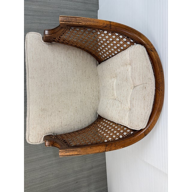 French Louis XVI Style Cane Barrel-Back Bergère Armchair, Vintage For Sale - Image 11 of 12