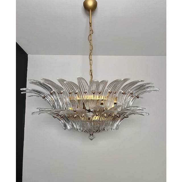 Mid-Century Modern Murano Chandelier Palmette on 2 Levels - Clear/Transparent Murano Glasses For Sale - Image 3 of 6