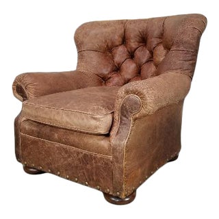 Restoration Hardware Churchill Tufted Chesterfield Leather Club Chair For Sale