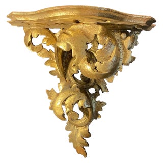 1900 Antique Italian 11.25" Gold Wood Florentine Wall Bracket/ Wall Shelf For Sale