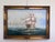 Textile Original Oil Painting on Canvas Seascape, Sailing Ship, Signed Davis, Gold Frame For Sale - Image 7 of 11