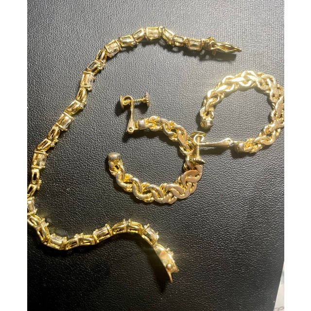 1960s Ballou company/B.A. Ballou & Co. Gold Plated Earrings and Clear Unmarked Cz Tennis Bracelet, 3 Pieces For Sale - Image 4 of 8