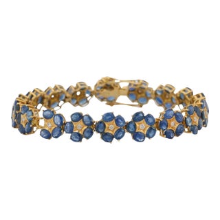 18k Yellow Gold Floral Blue Sapphire and Diamond Bracelet, 21.25 Ct by VRJewels For Sale