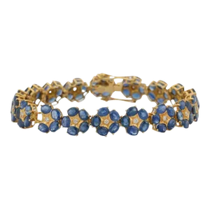 18k Yellow Gold Floral Blue Sapphire and Diamond Bracelet, 21.25 Ct by VRJewels