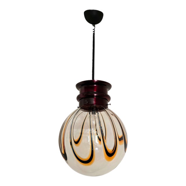 1970s Mid Century Modern Murano Glass Pendant Chandelier, Italy For Sale