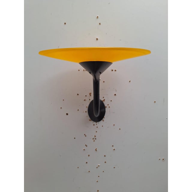 Postmodern Wall Lamps in Red and Yellow Satin Glass with Black Lacquered Metal Structure, Italy, 1980, Set of 2 For Sale - Image 14 of 17