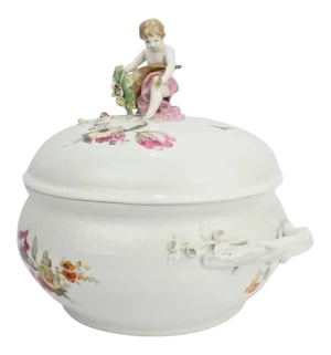 Antique KPM Royal Berlin Porcelain Hand-Painted Tureen with Cornucopia & Cherub