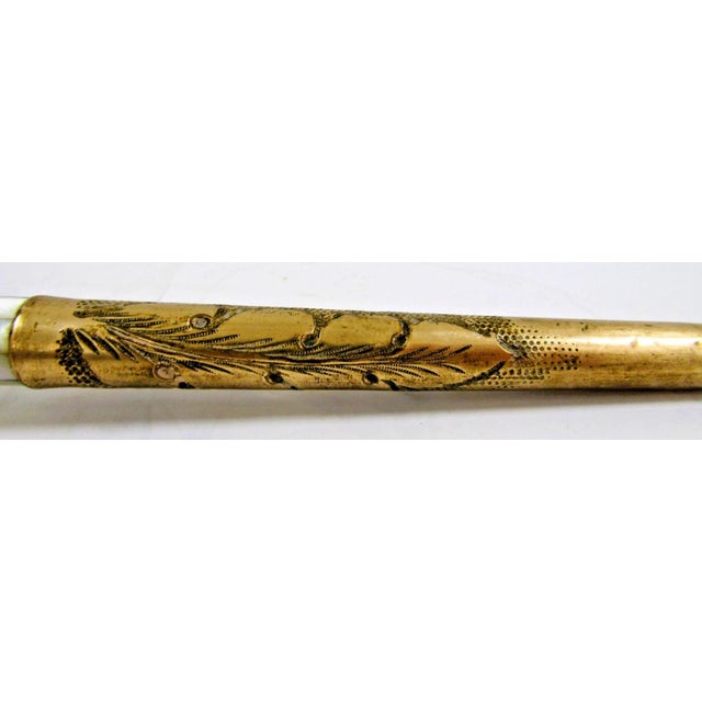 Metal Antique Walking Stick or Parasol Handle Gold and Mother of Pearl For Sale - Image 7 of 11